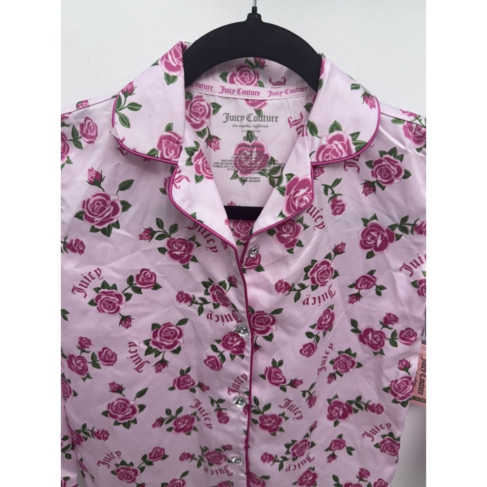 juicy couture pink satin pajama  3 pc  set with roses Girls 6/6x